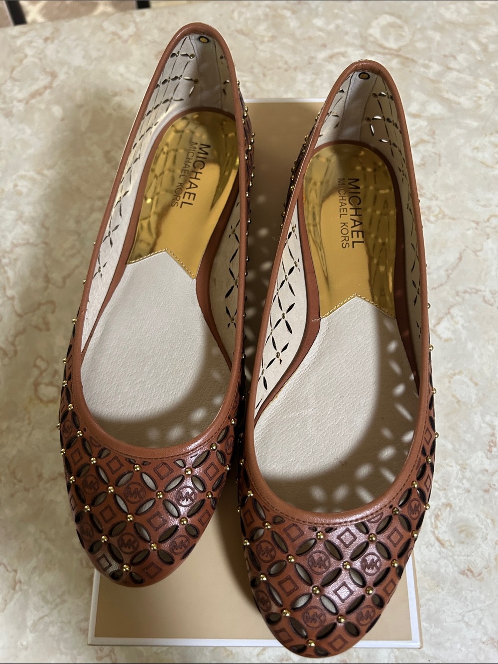 MICHAEL Michael Kors Brown Laser-Cut Logo Ballet Flats